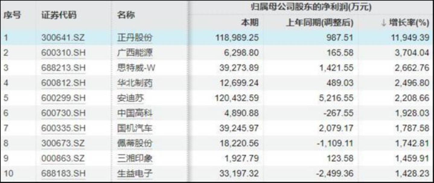 2024年净利润增速top10,来源:Wind